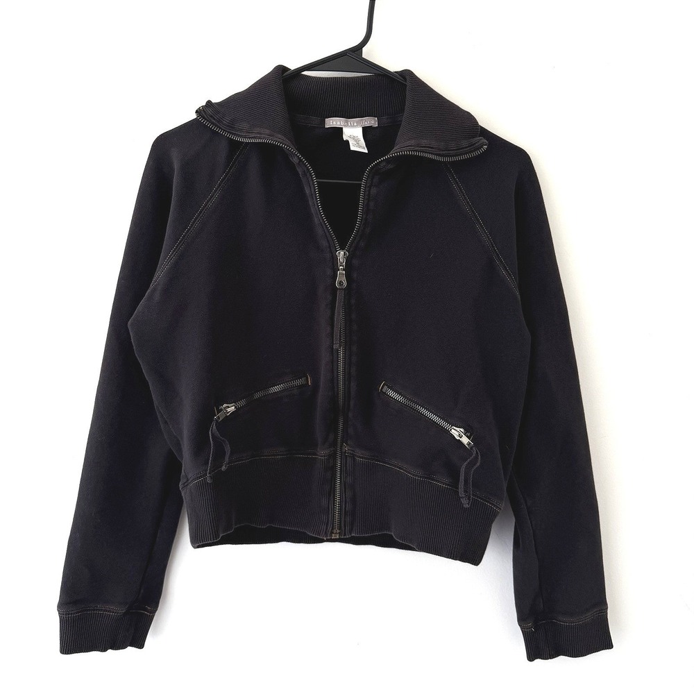 Isabella Bird MP Black Zip Up Sweatshirt Cropped Utility Pockets Grunge Y2K‎
